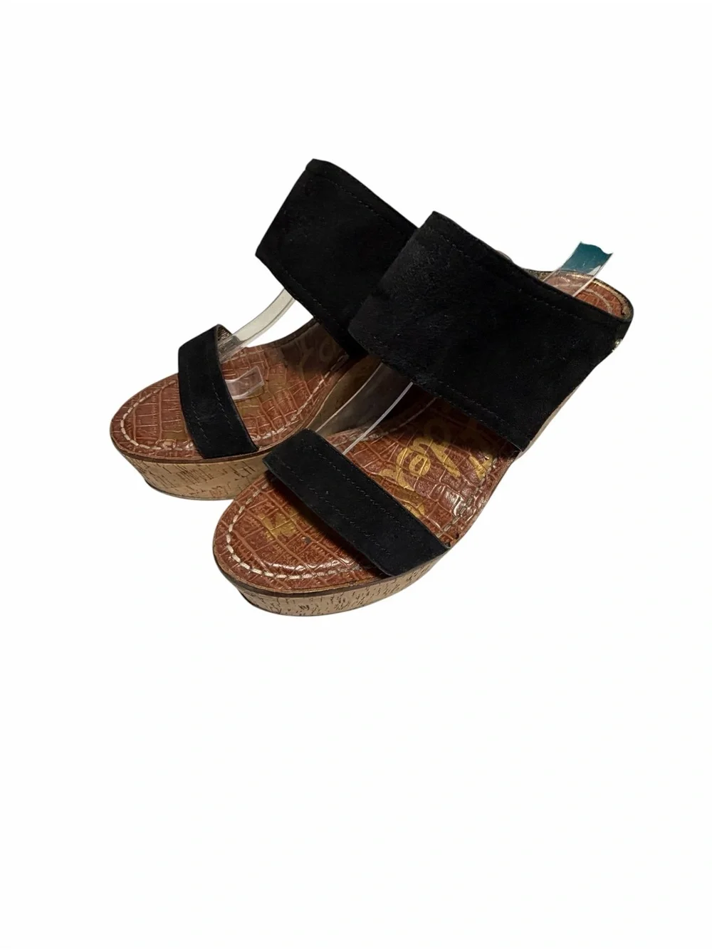 Sam Edelman Gala Women's Black Suede Two-Strap Cork Wedge Sandals Sz 8.5